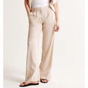 Abercrombie & Fitch Sloane Tailored Linen Blend Pant Wide Leg Sz 8/29 Beige